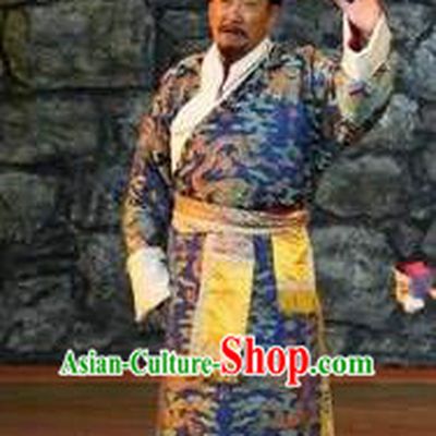 Lang SaWenBo Traditional Chinese Tibetan Nationality Chieftain Stage Performance Royalblue Costumes and Headwear for Men