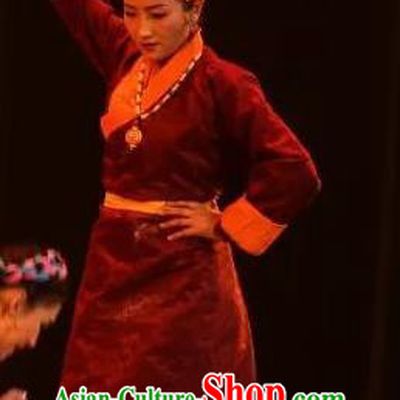 Lang SaWenBo Traditional Chinese Tibetan Nationality Dance Purplish Red Costume and Headwear for Women