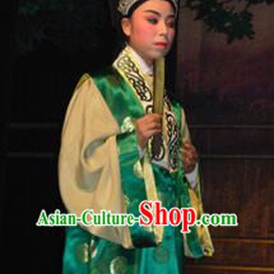 Bai Tu Ji Traditional Chinese Shaoxing Opera Niche Stage Performance Green Costumes and Headwear for Men