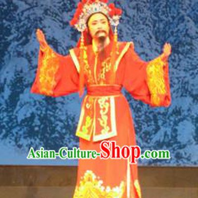 Bai Tu Ji Traditional Chinese Shaoxing Opera Takefu Stage Performance Red Costumes and Headwear for Men