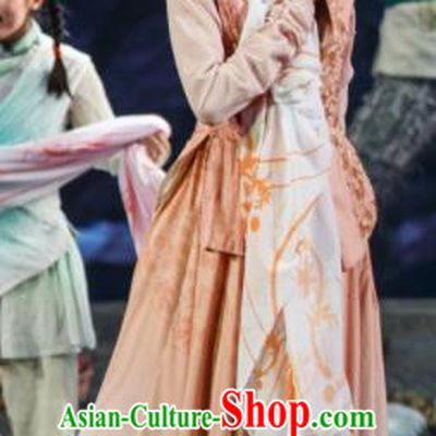 Flowers and Trumpeter Traditional Chinese Hui Nationality Dress Stage Show Costume and Headwear for Women