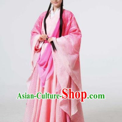 The Book of Songs Cai Wei Traditional Chinese Classical Dance Princess Pink Dress Stage Show Costume and Headdress for Women