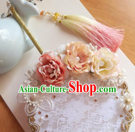Traditional Chinese Classical White Lace Palace Fans Hanfu Bride Round Fan for Women Traditional Chinese Classical White Lace Palace Fans Hanfu Bride Round Fan for Women