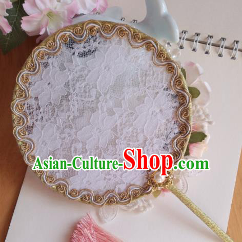 Traditional Chinese Classical White Lace Palace Fans Hanfu Bride Round Fan for Women Traditional Chinese Classical White Lace Palace Fans Hanfu Bride Round Fan for Women