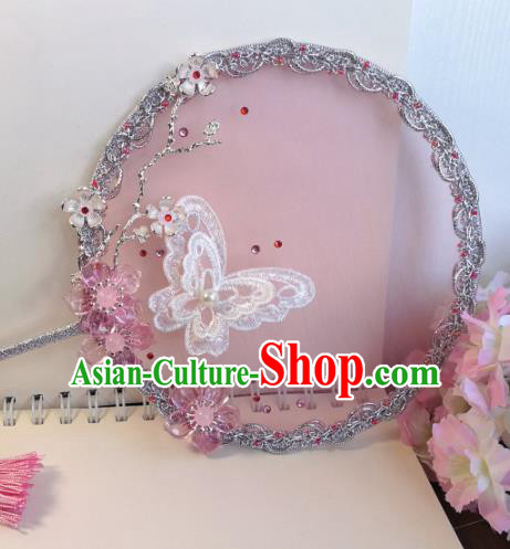 Traditional Chinese Classical Pink Silk Palace Fans Hanfu Bride Round Fan for Women Traditional Chinese Classical Pink Silk Palace Fans Hanfu Bride Round Fan for Women