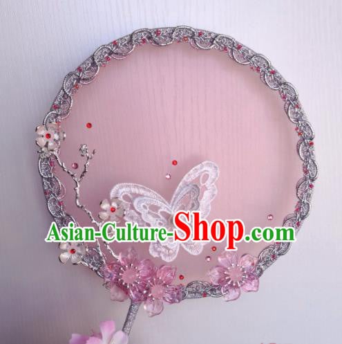 Traditional Chinese Classical Pink Silk Palace Fans Hanfu Bride Round Fan for Women Traditional Chinese Classical Pink Silk Palace Fans Hanfu Bride Round Fan for Women