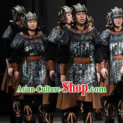The Book of Songs Cai Wei Traditional Chinese Ancient Soldier Stage Performance Costumes and Headwear for Men