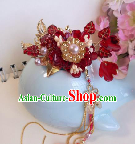 Traditional Chinese Classical Red Flower Hairpins Ancient Hanfu Hair Accessories for Women Traditional Chinese Classical Red Flower Hairpins Ancient Hanfu Hair Accessories for Women