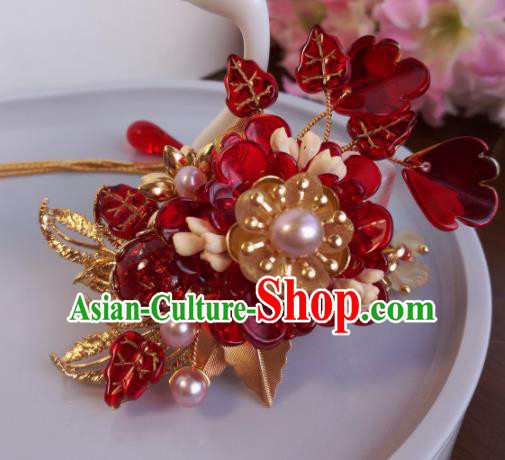 Traditional Chinese Classical Red Flower Hairpins Ancient Hanfu Hair Accessories for Women Traditional Chinese Classical Red Flower Hairpins Ancient Hanfu Hair Accessories for Women