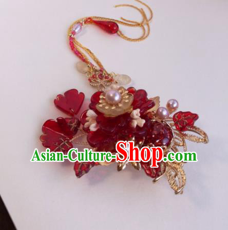 Traditional Chinese Classical Red Flower Hairpins Ancient Hanfu Hair Accessories for Women Traditional Chinese Classical Red Flower Hairpins Ancient Hanfu Hair Accessories for Women