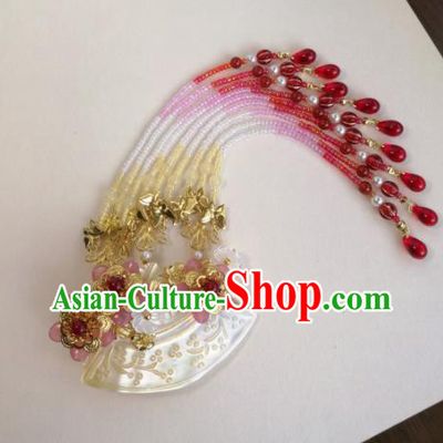 Traditional Chinese Classical Red Beads Tassel Hair Claw Hairpins Ancient Hanfu Hair Accessories for Women