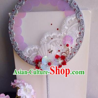 Traditional Chinese Classical Silk Palace Fans Hanfu Bride Round Fan for Women
