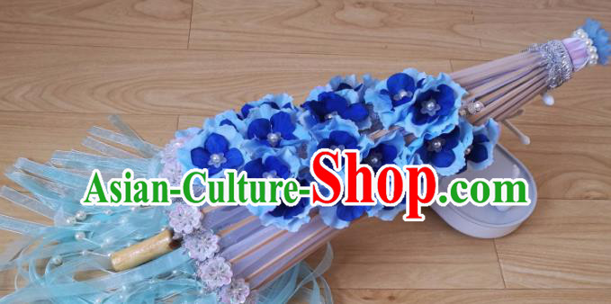 Traditional Chinese Classical Blue Flowers Umbrella Ancient Hanfu Tassel Umbrellas for Women Traditional Chinese Classical Blue Flowers Umbrella Ancient Hanfu Tassel Umbrellas for Women