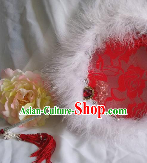 Traditional Chinese Classical White Feather Palace Fans Hanfu Bride Round Fan for Women Traditional Chinese Classical White Feather Palace Fans Hanfu Bride Round Fan for Women