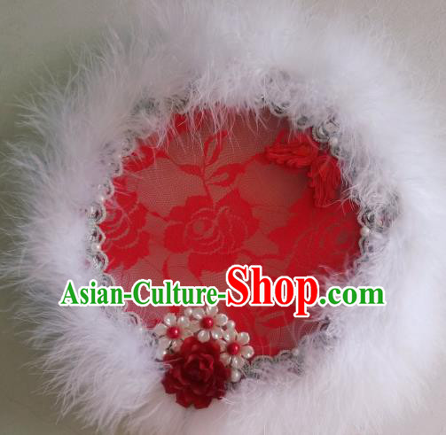 Traditional Chinese Classical White Feather Palace Fans Hanfu Bride Round Fan for Women Traditional Chinese Classical White Feather Palace Fans Hanfu Bride Round Fan for Women