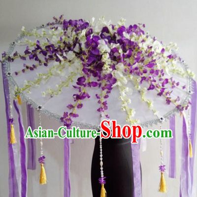 Traditional Chinese Classical Wisteria Umbrella Ancient Hanfu Tassel Umbrellas for Women