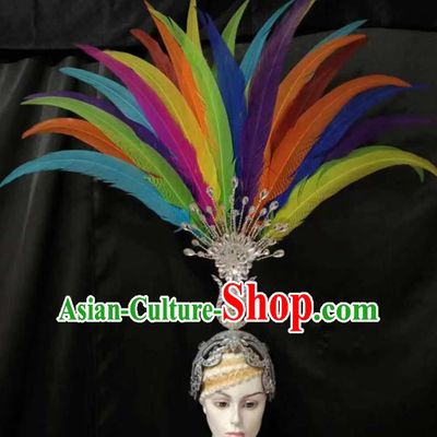 Top Halloween Colorful Feather Headwear Brazilian Carnival Samba Dance Hair Accessories for Women