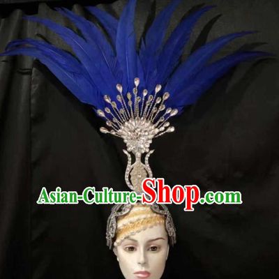 Top Halloween Royalblue Feather Headwear Brazilian Carnival Samba Dance Hair Accessories for Women