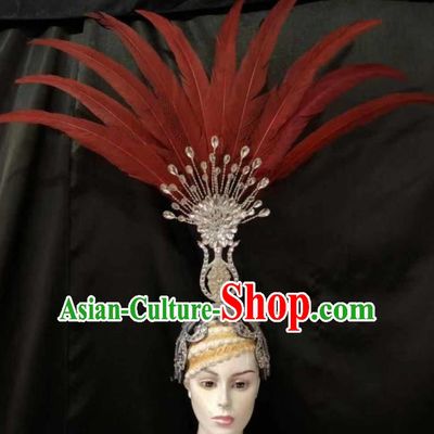 Top Halloween Red Feather Headwear Brazilian Carnival Samba Dance Hair Accessories for Women