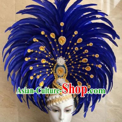 Top Halloween Royalblue Feather Hat Brazilian Carnival Samba Dance Hair Accessories for Women