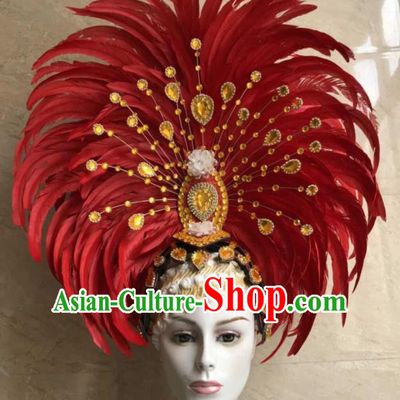 Top Halloween Red Feather Hat Brazilian Carnival Samba Dance Hair Accessories for Women