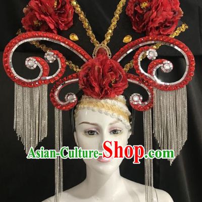 Top Halloween Samba Dance Deluxe Red Peony Hat Brazilian Rio Carnival Hair Accessories for Women