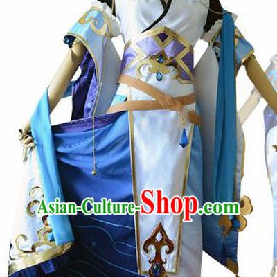 Traditional Japanese Cosplay Geisha Blue Dress Ancient Heroine Costume for Women