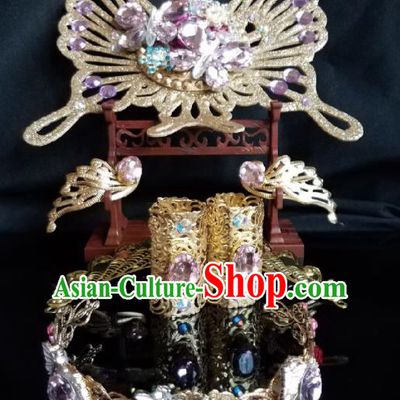 Traditional Chinese Cosplay Female Swordsman Purple Crystal Butterfly Hair Claw Hairpins Ancient Princess Hanfu Hair Accessories for Women