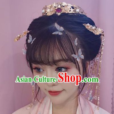 Traditional Chinese Classical Golden Hair Crown Hairpins Ancient Princess Hanfu Hair Accessories for Women