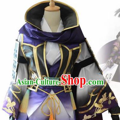 Traditional Japanese Cosplay Samurai Purple Clothing Ancient Swordsman Costume for Men