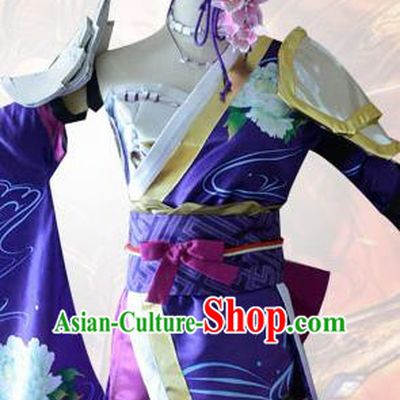 Traditional Japanese Cosplay Geisha Purple Dress Ancient Heroine Costume for Women