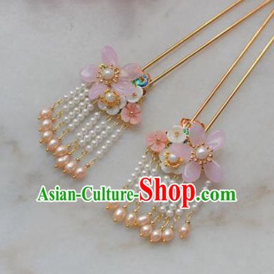 Traditional Chinese Classical Pearls Tassel Flower Hairpins Ancient Princess Hanfu Hair Accessories for Women