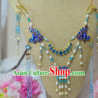 Traditional Chinese Hanfu Cloisonne Phoenix Necklace Ancient Princess Tassel Necklet Accessories for Women