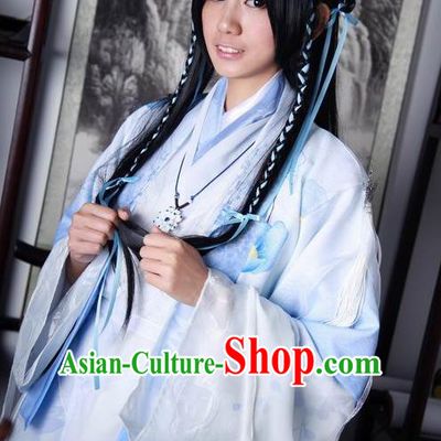 Traditional Chinese Cosplay Female Swordsman Blue Dress Ancient Princess Costume for Women
