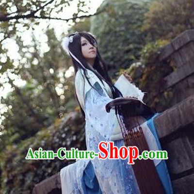 Traditional Chinese Cosplay Female Knight Swordsman Blue Dress Ancient Princess Costume for Women