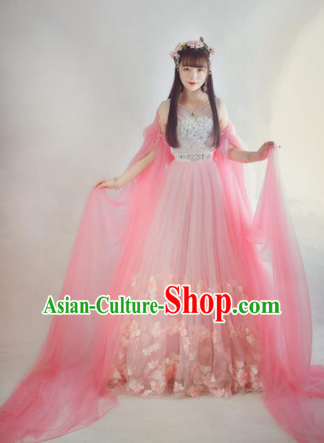 Chinese Flying Apsaras Classical Dance Pink Dress Ancient Princess Peri Costume for Women Chinese Flying Apsaras Classical Dance Pink Dress Ancient Princess Peri Costume for Women