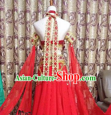 Chinese Tang Dynasty Classical Dance Red Dress Ancient Princess Peri Costume for Women