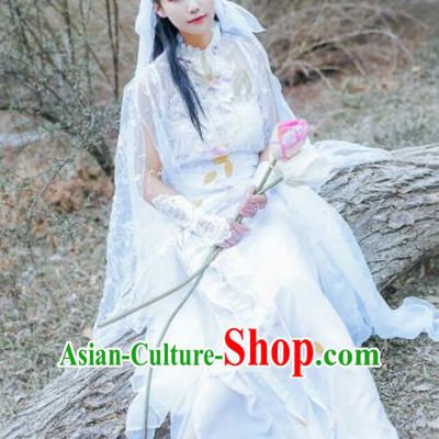 Chinese Cosplay Female Swordsman White Dress Ancient Princess Peri Costume for Women