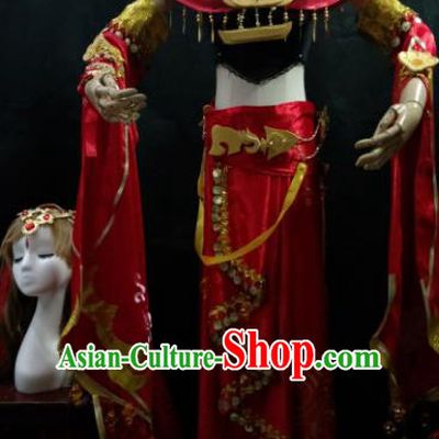 Chinese Cosplay Female Swordsman Red Dress Ancient Princess Peri Costume for Women