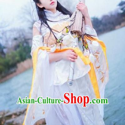 Chinese Cosplay Heroine Female Swordsman White Dress Ancient Princess Peri Costume for Women