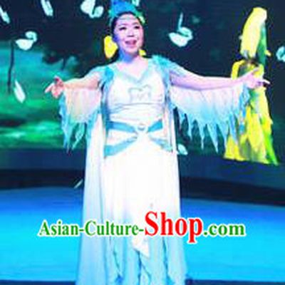 Chinese Drama Dragon Boat Festival Classical Dance Blue Dress Stage Performance Costume and Headpiece for Women