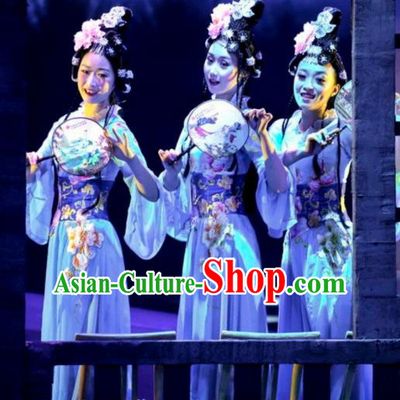Chinese Drama Dragon Boat Festival Classical Dance Blue Dress Stage Performance Costume and Headpiece for Women