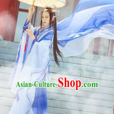Chinese Cosplay Imperial Consort Blue Dress Ancient Female Swordsman Knight Costume for Women