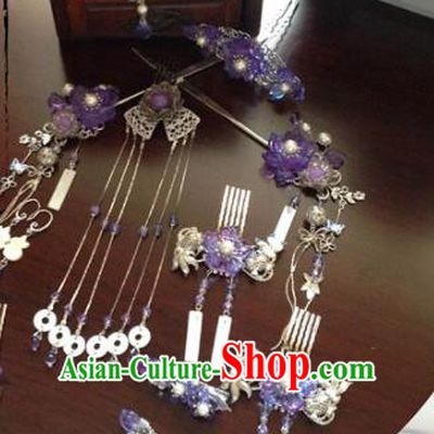 Traditional Chinese Classical Hairpins Purple Plum Hair Combs Ancient Princess Hanfu Hair Accessories for Women