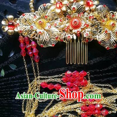 Traditional Chinese Classical Golden Phoenix Coronet Hairpins Ancient Princess Hanfu Hair Accessories for Women
