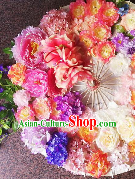 Traditional Chinese Hanfu Pink Peony Umbrella Ancient Princess Umbrellas for Women