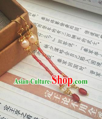 Traditional Chinese Hanfu Red Beads Tassel Earrings Classical Ear Accessories for Women Traditional Chinese Hanfu Red Beads Tassel Earrings Classical Ear Accessories for Women