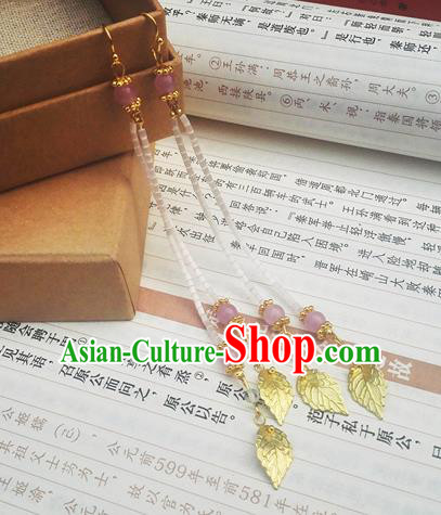 Traditional Chinese Hanfu Golden Leaf Tassel Earrings Classical Ear Accessories for Women Traditional Chinese Hanfu Golden Leaf Tassel Earrings Classical Ear Accessories for Women