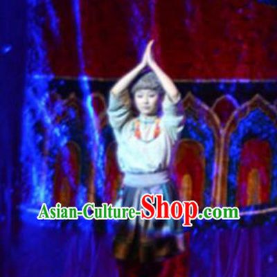 Chinese Tamrac Heaven Zang Nationality Dance Dress Stage Performance Costume and Headpiece for Women
