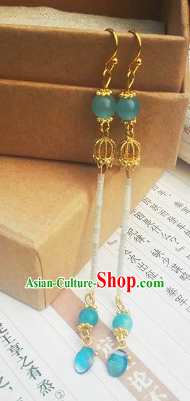 Traditional Chinese Hanfu Blue Beads Tassel Earrings Classical Ear Accessories for Women Traditional Chinese Hanfu Blue Beads Tassel Earrings Classical Ear Accessories for Women